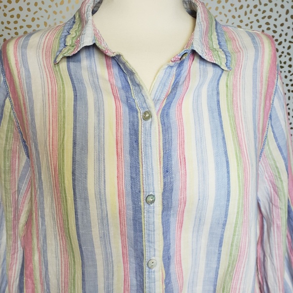 St Tropez Striped Linen Button Down - Picture 3 of 4